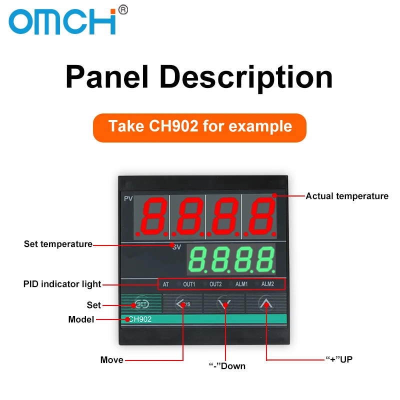 Pengontrol Suhu Digital PID Seri OMCH CH102 CH-B CH402 CH502 CH702 CH902 0-1300 ℃   SSR/Relay Keluaran Ganda Input Tipe-K