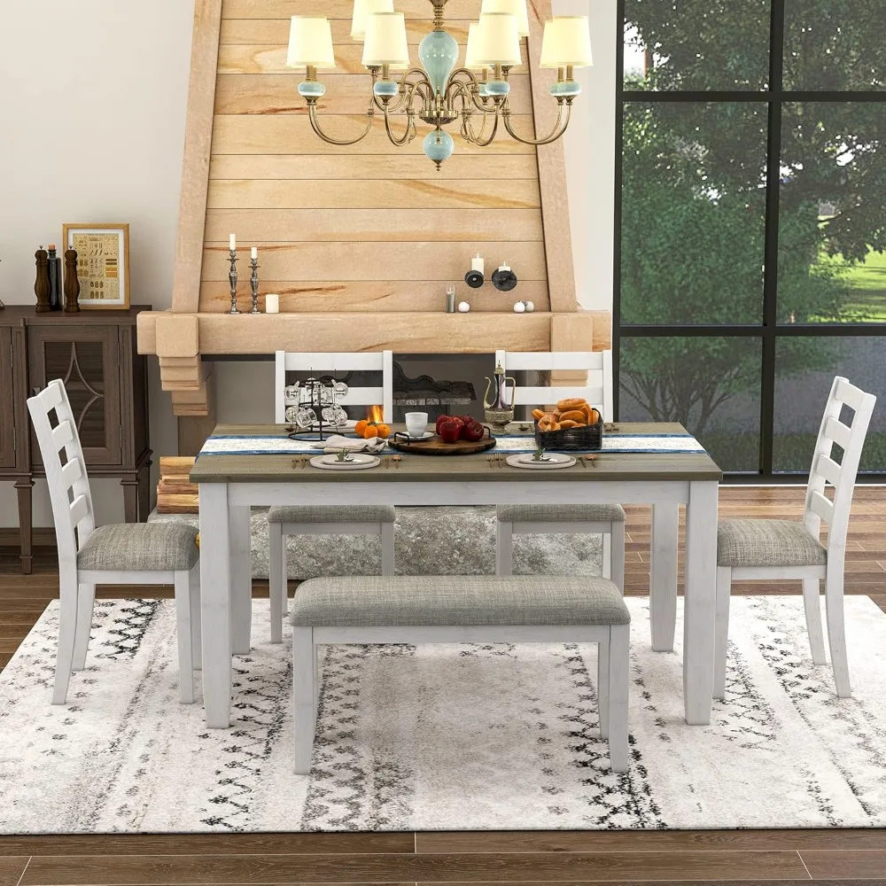 

Dining Tables, Kitchen Table and Chairs for 6, Rustic Style Dinings Table Set, 6-Piece Rectangular Kitchen Table, Dining Tables