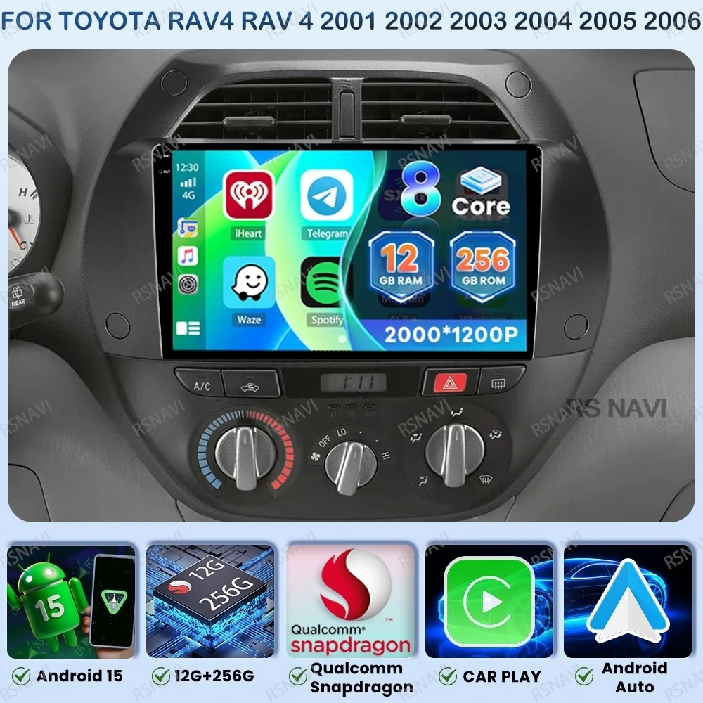 

Android 15 Car Radio For Toyota RAV4 Rav 4 2001 2002 2003 2004 2005 2006 Multimedia Qualcomm Stereo QLED DSP Head Unit Autoradio