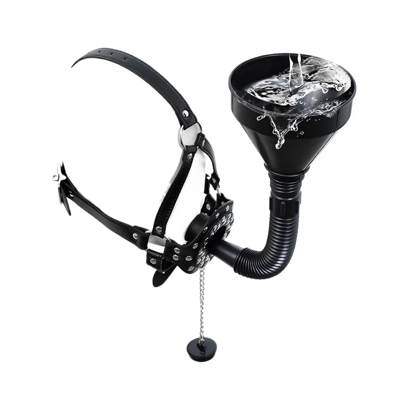 Urinal Funnel Oral Enema Drool Mouth Plug Open Gag Mask Penalty SM Slave Flirting Fetish Adults Erotic Games PU Leather Bondage