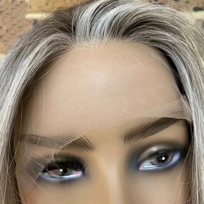 

Ombre Пепельно-серый блондин HD Парик фронта шнурка Высококачественный синтетический парик Короткая волна Боб Натуральная предварительно выщипанная линия волос с волосами ребенка