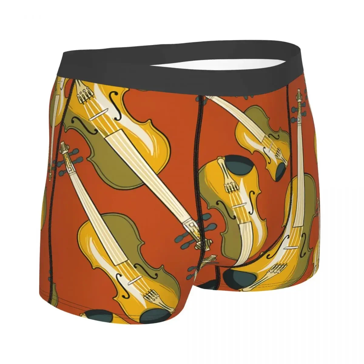 Violin Musical Instrument Orange Man's Boxer Briefs Music Pattern Art Breathable Creative Underpants Print Shorts Birthday Gifts