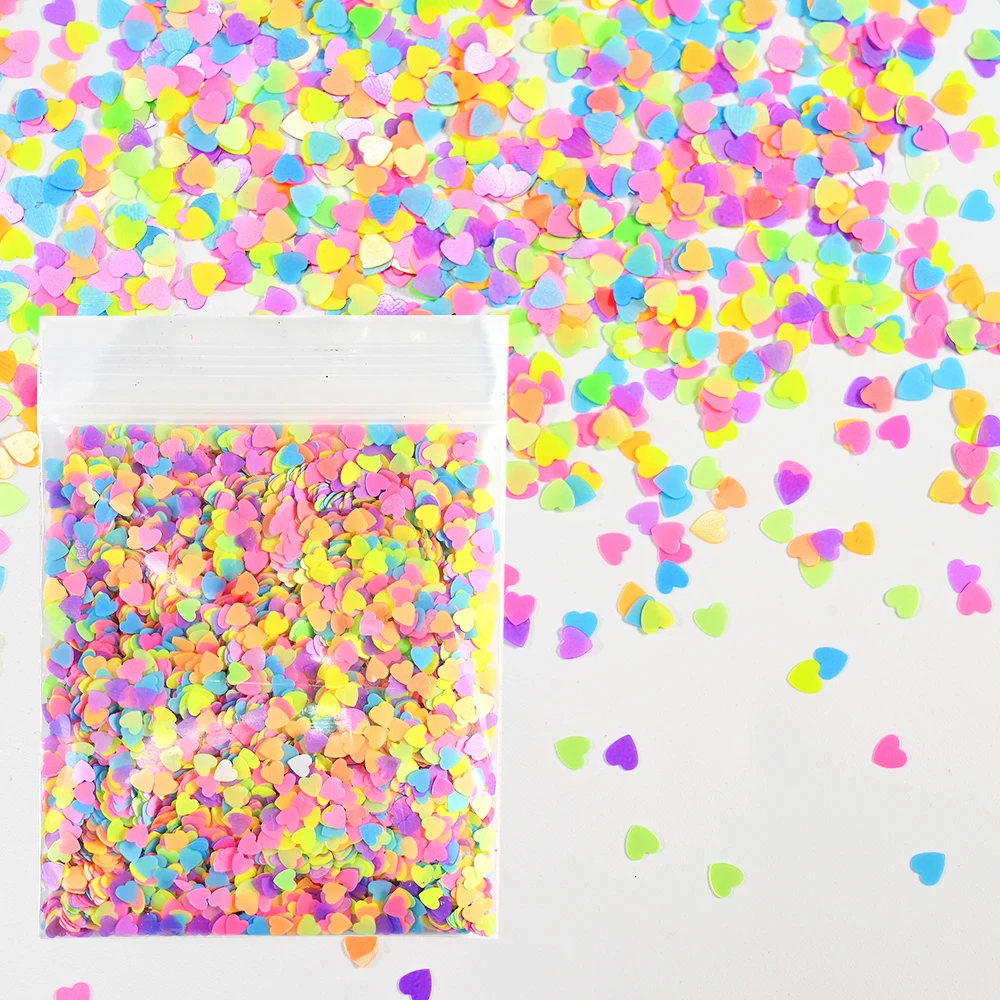 

10g/Pack Love Heart Fluorescence Nail Sequins Neon Mixed Size Circle Bubbles Round Glitter Flakes DIY Polish Paillette