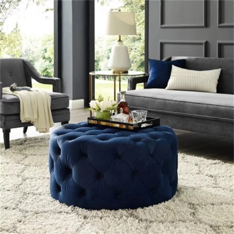 Velvet Round Ottoman Luxury Sofa Living Room Furniture Modern Bedroom Floor Pouf Clothing Store Shoes-changing Soft Stool B