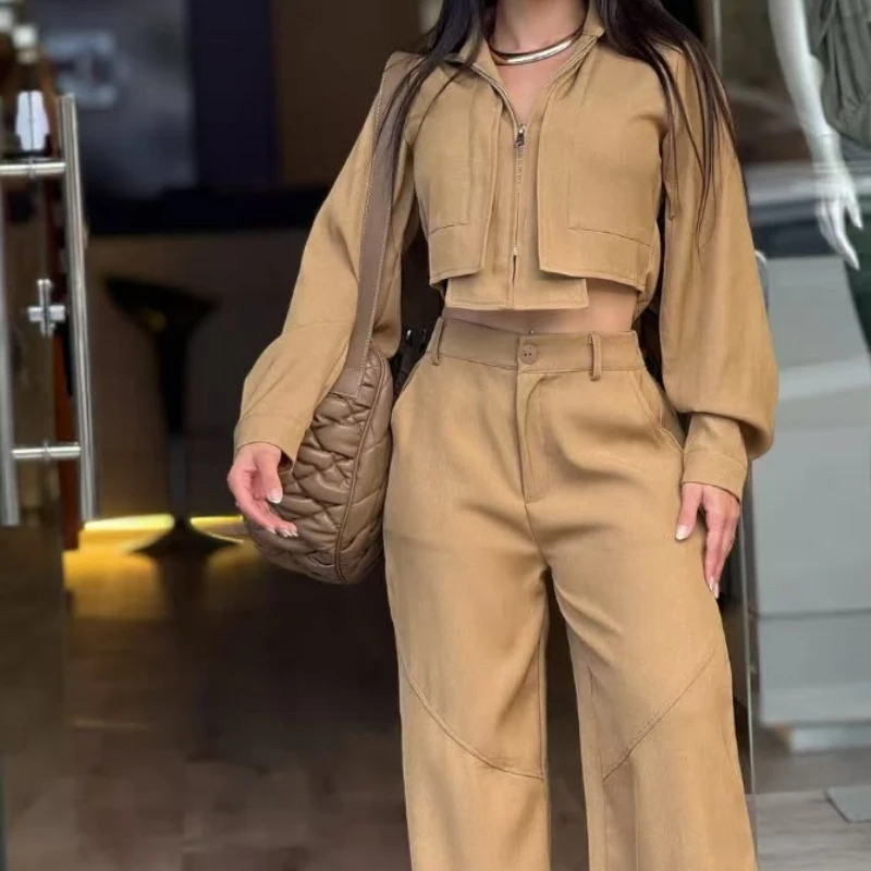 

Женские прямые брюки с высокой талией, однотонные повседневные широкие брюки со скрытыми пуговицами и карманами на молнии, весна-лето, новые брюки 2025