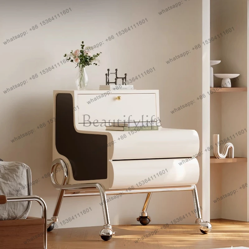 

Italian mobile bedside table shelf bedroom household French cream wind living room trolley