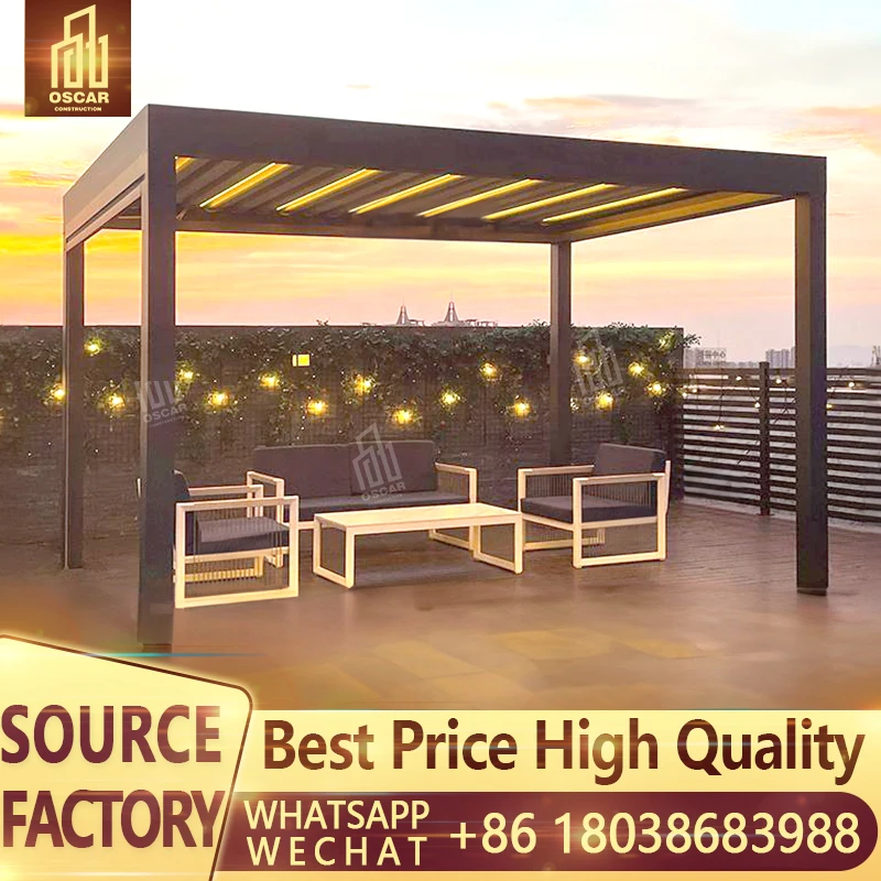 2024 Latest popular pergola madera American Standard Electric pergola glass pergola luxury aluminium outdoor motorized