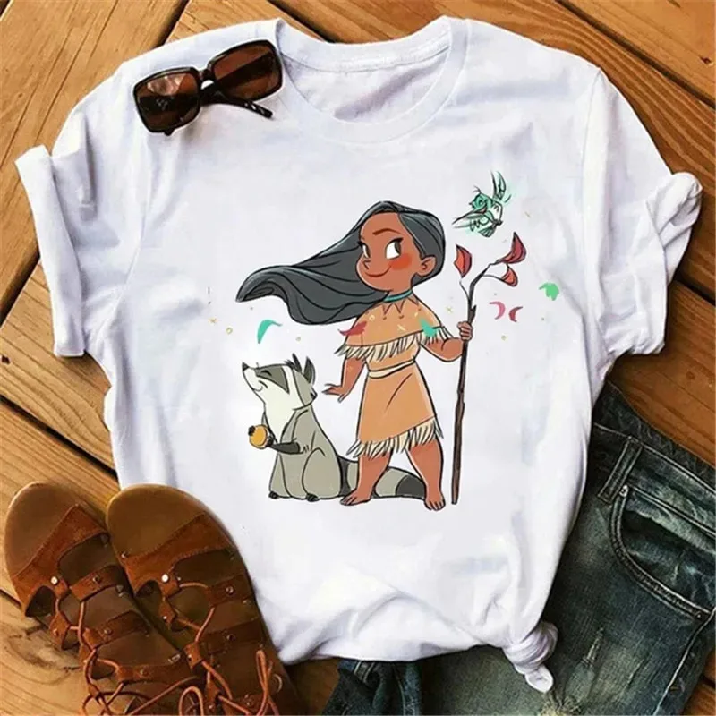 Maglietta da donna Disney T-Shirt a maniche corte con stampa principessa a forma di principessa carina aspetto cartone animato femminile principesse