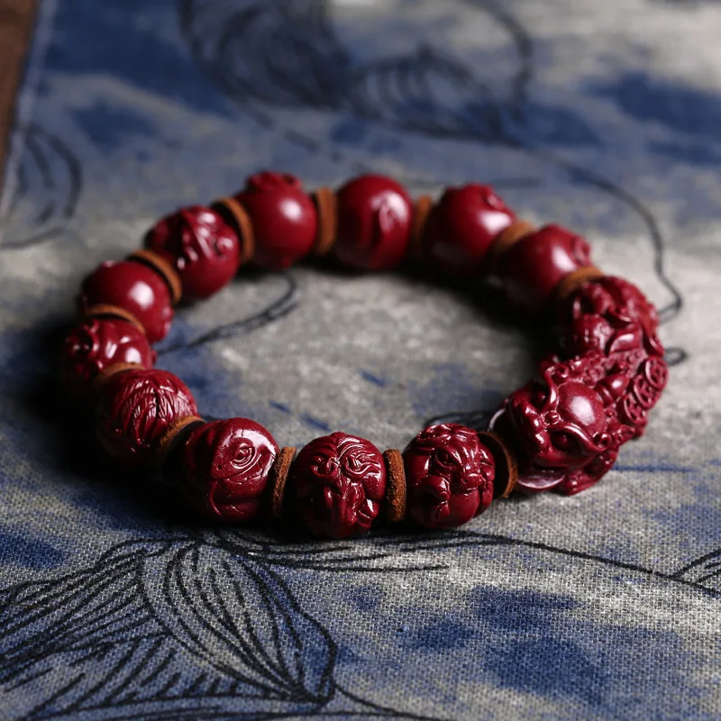 Raw Ore Cinnabar Pi Xiu Bracelet Beads Men and Women Purple Gold Sand Twelve Zodiac Wholesale