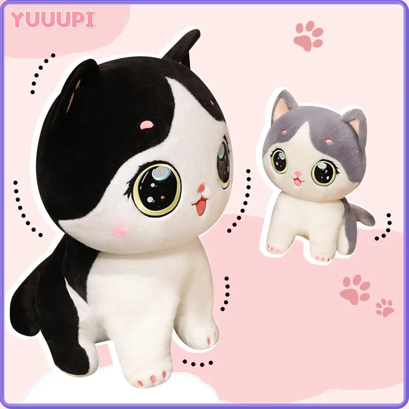 

Большие глаза, черный, серый, белый, приятный кот, котенок, плюшевая игрушка, стоячие мягкие игрушки, удобные подарки для детей, подарки на день рождения, Рождество