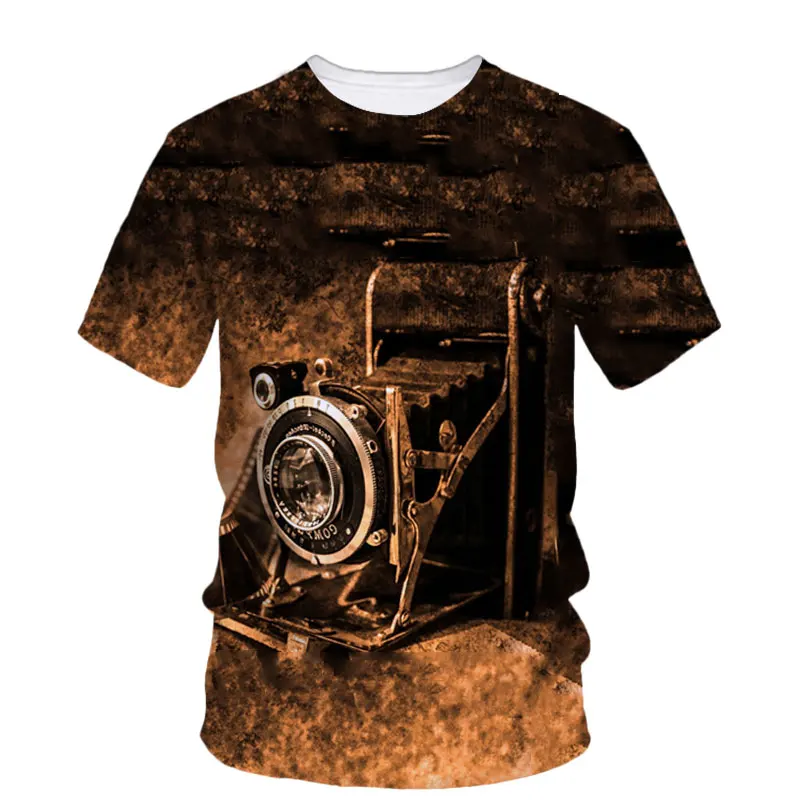 Camera Lens 3d Hd Printing Summer Men\'S Personality T-Shirt Fashion Street Trend Short Sleeve Creative Harajuku Crewneck Top