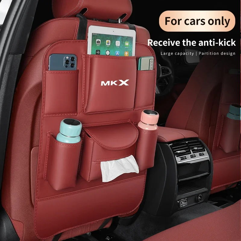 For Lincoln MKX Car 4 Colors Selectable Organizer Back Storage Bag Backrest Protection Anti-kick Pad Auto Interior Accessories