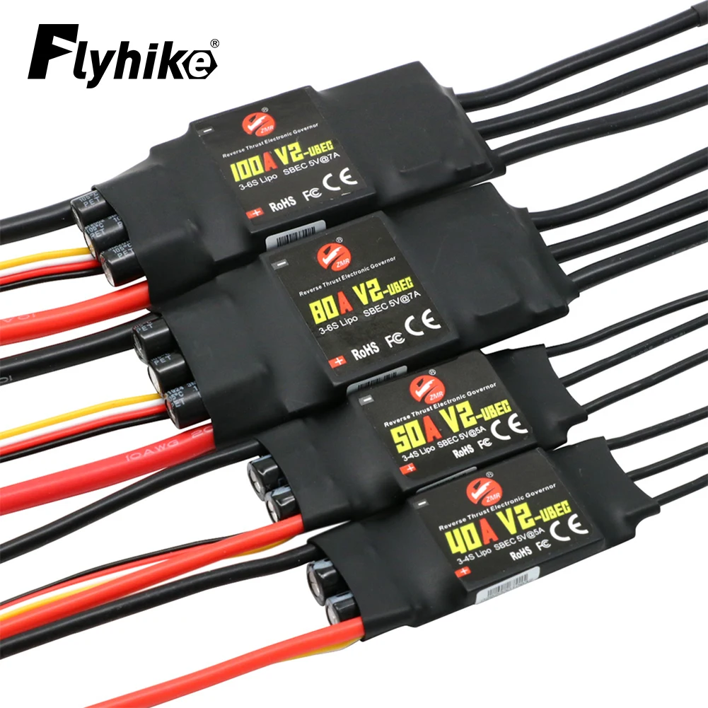 

ZMR 40A 50A 80A 100A V2 Бесщеточный ESC 2-4S с BEC/UBEC для радиоуправляемого квадрокоптера вертолета