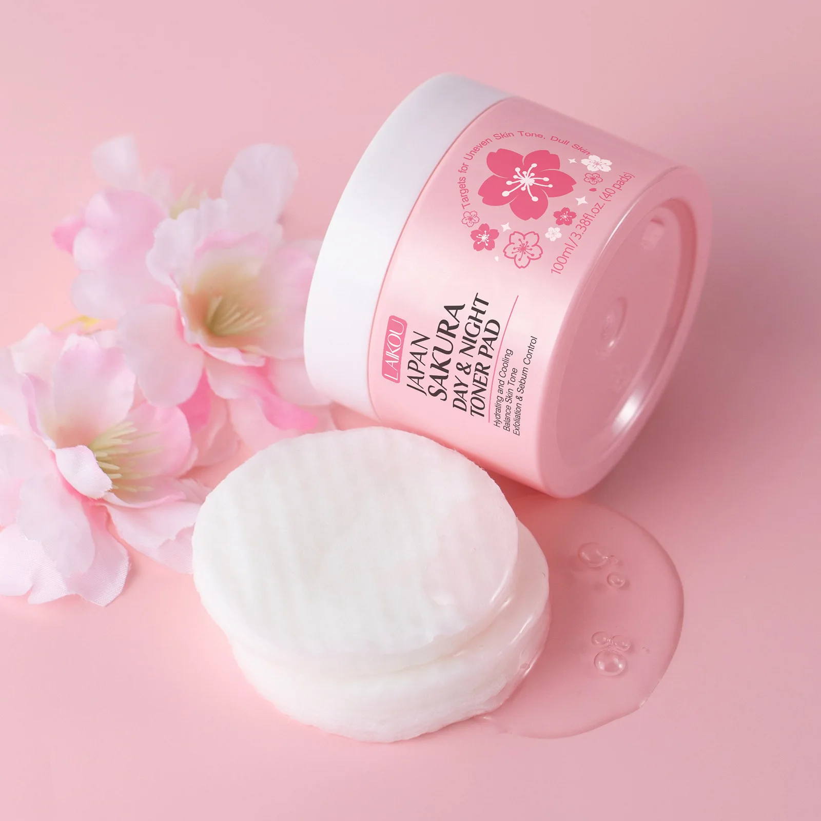 LAIKOU cherry blossom day and night toning pads 100ml/40 pads cleansing makeup removing moisturizing cleansing pads