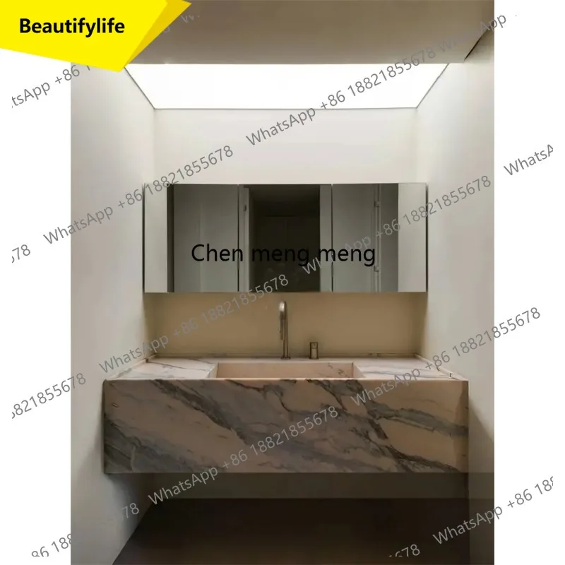 

A53 Italian Vintage Smoke Pink Wall Hung Sink: Narrow Edge Deep Basin & Anti-Mold Quartz - Luxury Stone Bathroom Vanity