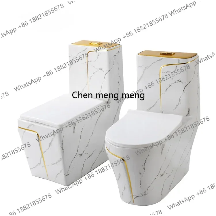 Inodoro de lujo de una pieza de porcelana dorada con efecto mármol, inodoro de cerámica con efecto mármol, sanitario para baño.