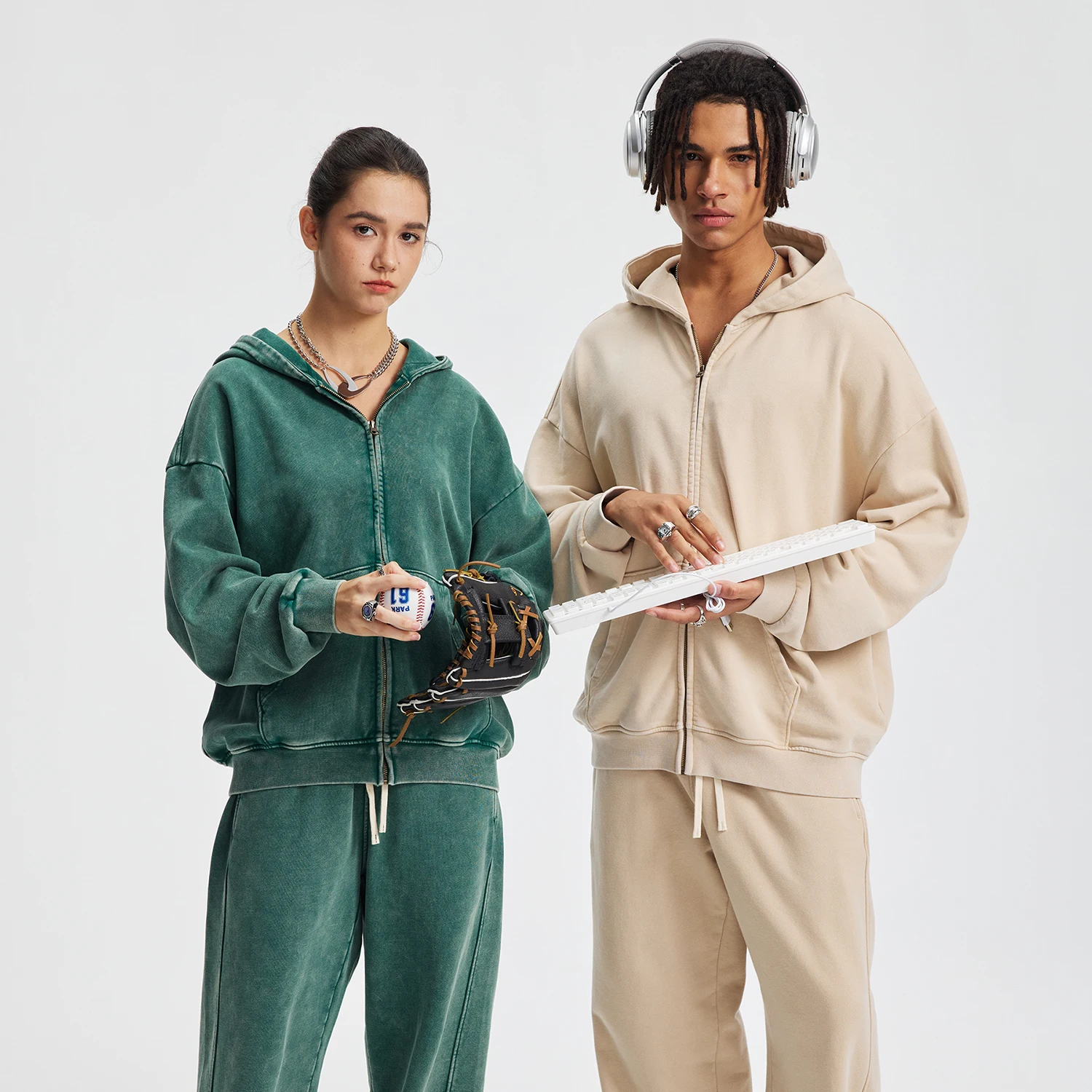 Hio Hop – sweat à capuche avec fermeture éclair, Cardigan en détresse, veste Double fil pur coton, Vintage lavé, automne et hiver, Y2k