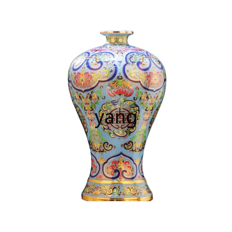 CX handmade living room ceramic vase enamel color entangled lotus pattern plum vase home desktop decoration ornament