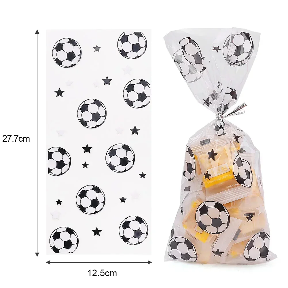 25/50Pcs Candy Bags Gift with Twist Ties Football Sport Theme Soccer Party Birthday Cookie Clear Plastic Bag Kid Favors Supplies