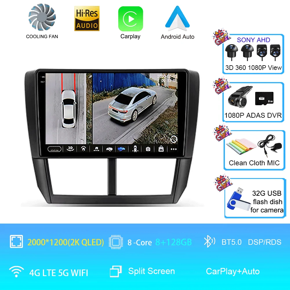 Auto radio Android 16 Carplay voor Subaru Forester 3 SH 2007-2013 voor Impreza GH GE 2 Din multimediaspeler 2 din head unit