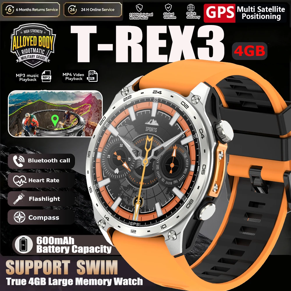 

2025 New GPS SmartWatch Offline Maps 4GB Memory Video Player Military Sports Smart bracelet Men 50m Swimming Waterproof Sapphire
