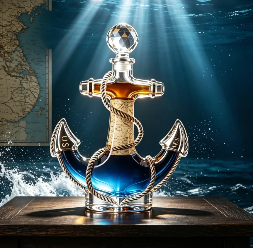 Vintage Anchor-Shape Glass Whiskey Decanter Nautical-Themed Spirit Brandy Storage Bottle Eye-Catching Bar Decorative Piece