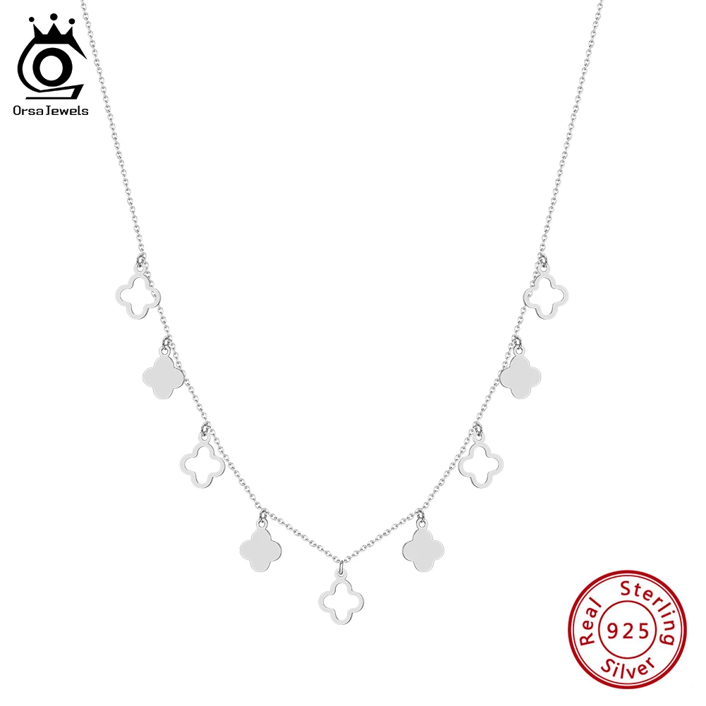 ORSA JEWELS Elegance 925 Sterling Silver Cover Pendants Necklace Wedding Party Jewelry Exquisite Collar Gift for Women BQN24