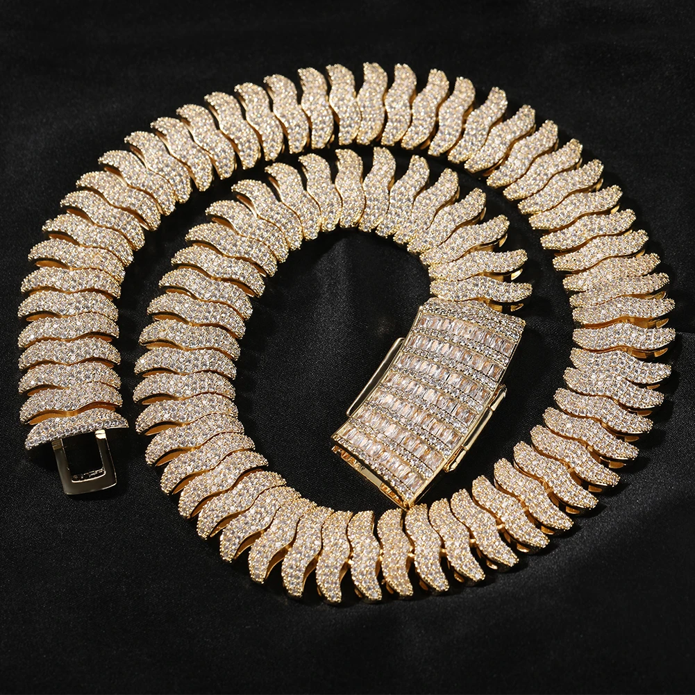 

New Design 21mm Millipede Cuban Link Bracelet Necklace Micro Paved Out Cubic Ziconia Heavy Miami Cuban Chain Hiphop Jewelry