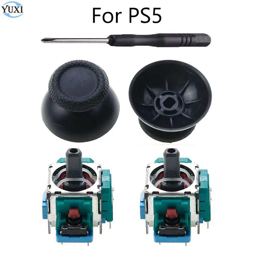 YuXi For PS5 Controller 3D Analog Stick Sensor Module Potentiometer With ThumbSticks Caps for P5 Grip Cover