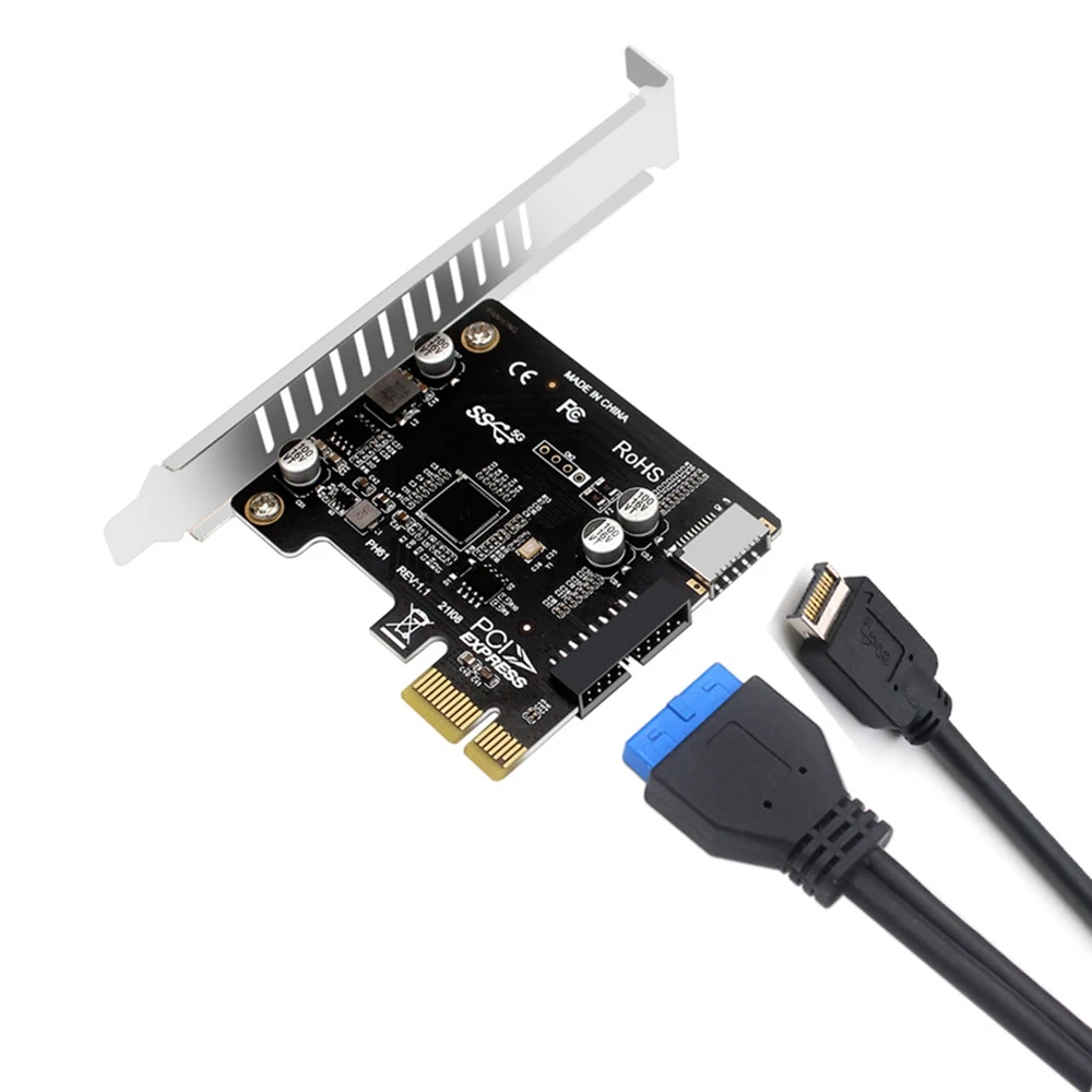 Karta rozszerzeń PCIE na USB 3.0 Konwerter 5Gpbs typu E Panel przedni PCI Express 1x 4X 8X 16X do 19P 20PIN Adapter montażowy typu C — zdjęcie produktu 4