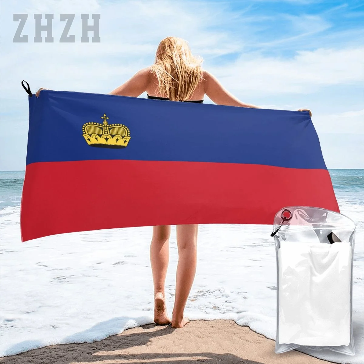 More Design Liechtenstein Flag Emblem Bath Towel Quick dry Microfiber Absorbing Soft Water Breathable Beach Swimming Bathroom