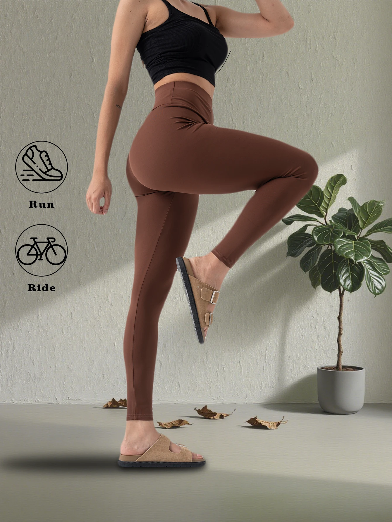 2026 Women High-waisted Wide-leg Pants Soft And Comfortable Brown High-stretch Casual Leggings Sweatpants Loose Everyday Trouser