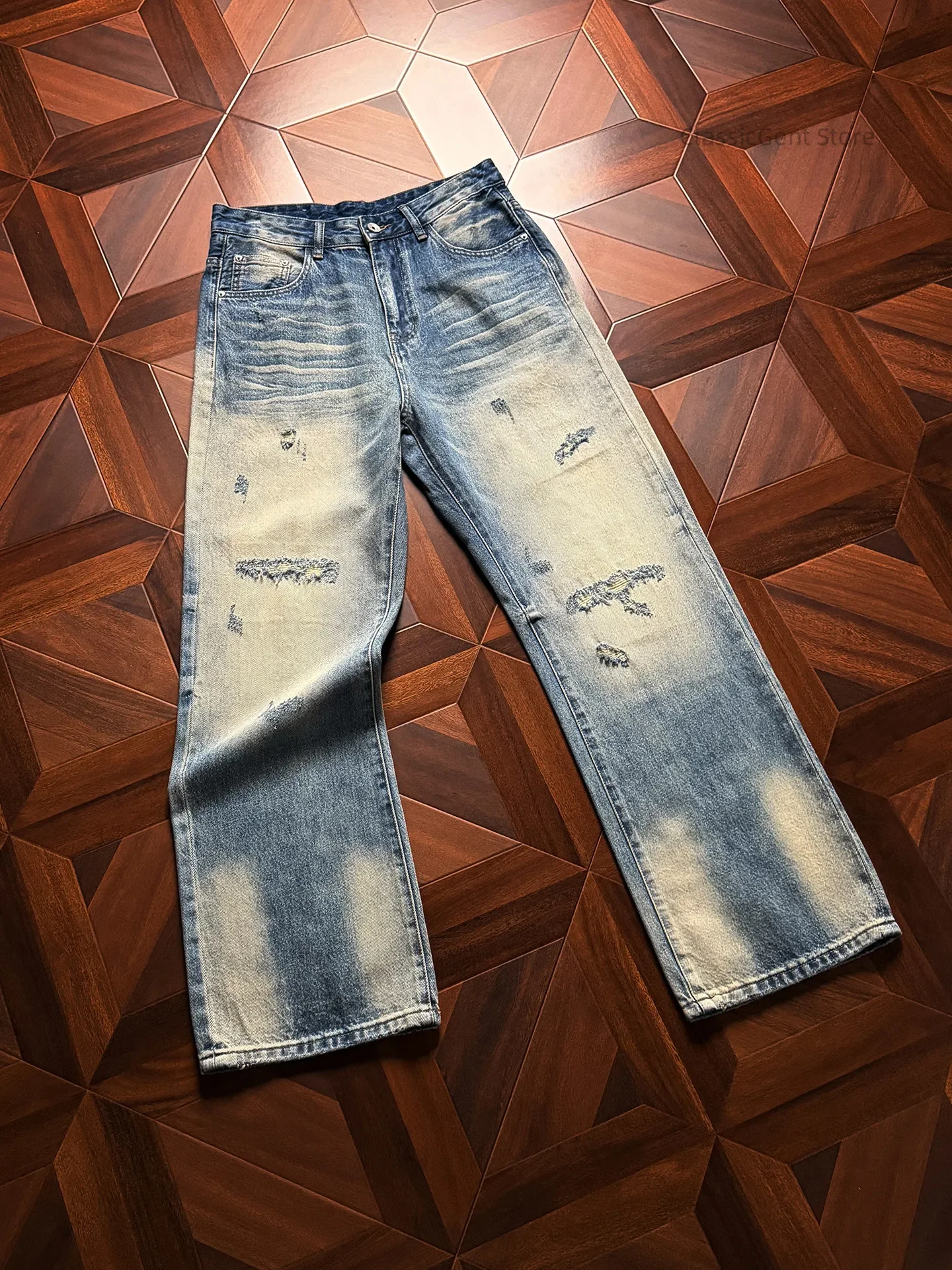 

Fallen at a Glance, High Recognition, Ripped Reinforced 11 Oz Loose Pull Jeans