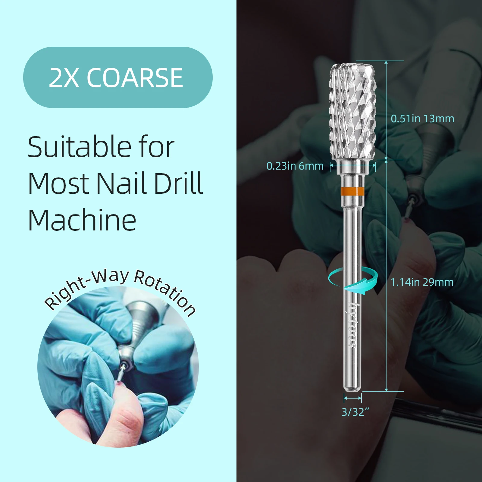 HYTOOS 13mm Barrel Hartmetall Nagel Bohrer Bits Staub Proof Nagel Bit 3/32 Rechtshänder Elektrische Maniküre Efile entfernen Acryl Gel Werkzeug – Detail 11