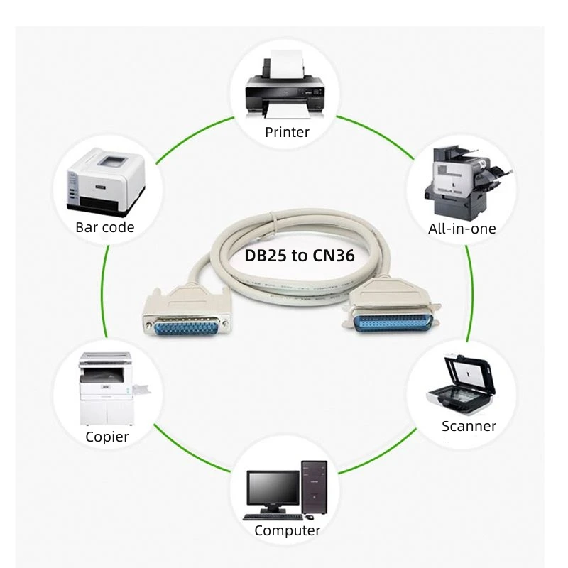 DB25 To CN36 Parallel Serial IEEE-1284 Printer Data Cable Copper Tape Shielded Fine For Parallel Port Printer / Copier / Scanner