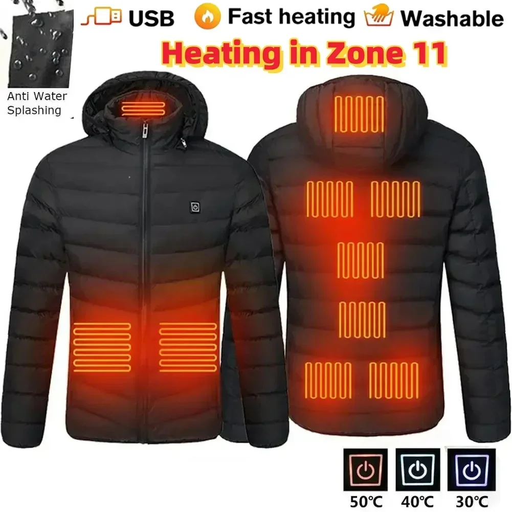 11 Areas Heated Jacket Men's Winter USB Electric Heating Waterproof Coat Smart Heating Clothes 2024 New Snow Cold-proof Parkas