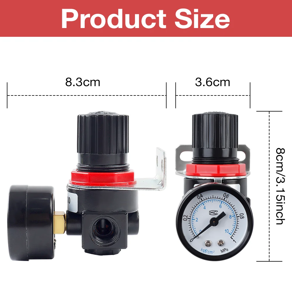 AR2000 Pressure Regulator, 0-1MPA Precision Adjustment With Pressure Gauge, 1/4