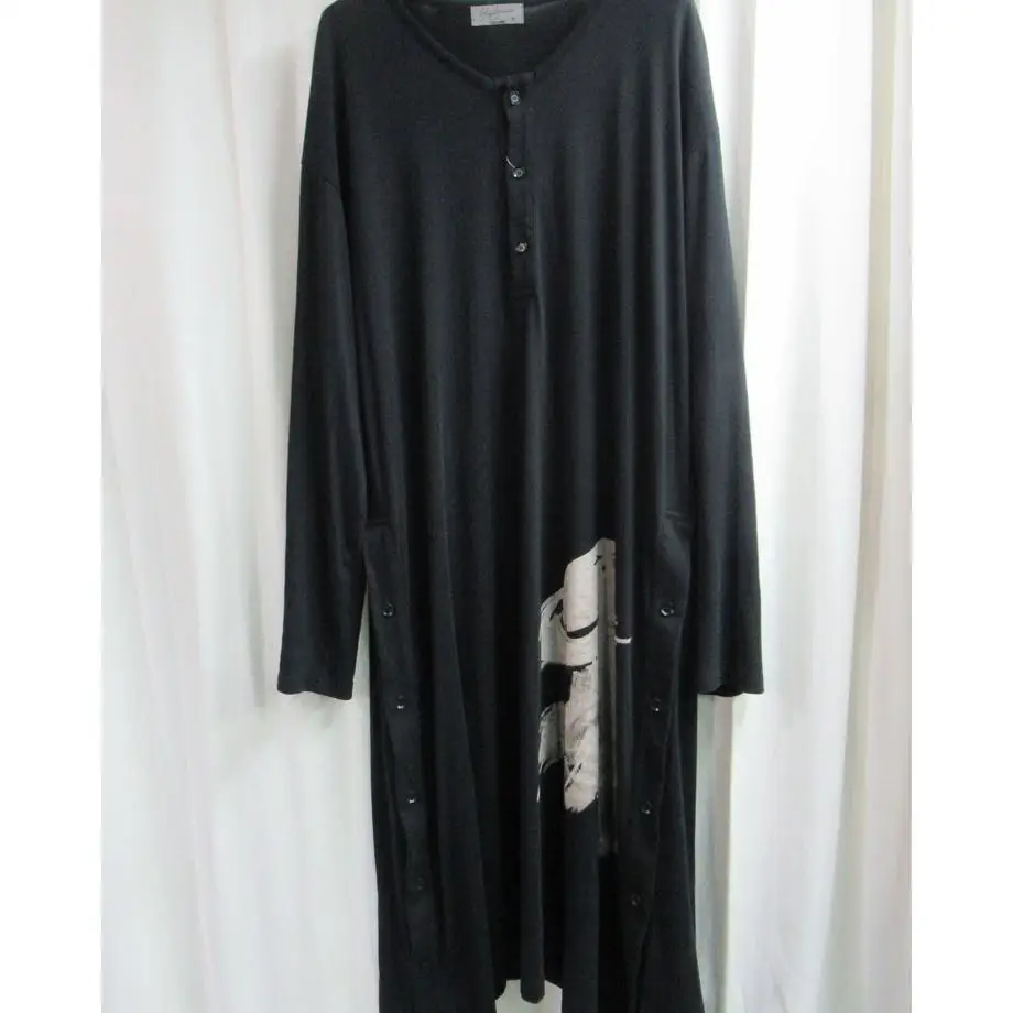 TOP-YAMAMOTO ® Japanese-style black long-sleeved single-button mid-length dress for men, loose-fitting shirt-style skirt