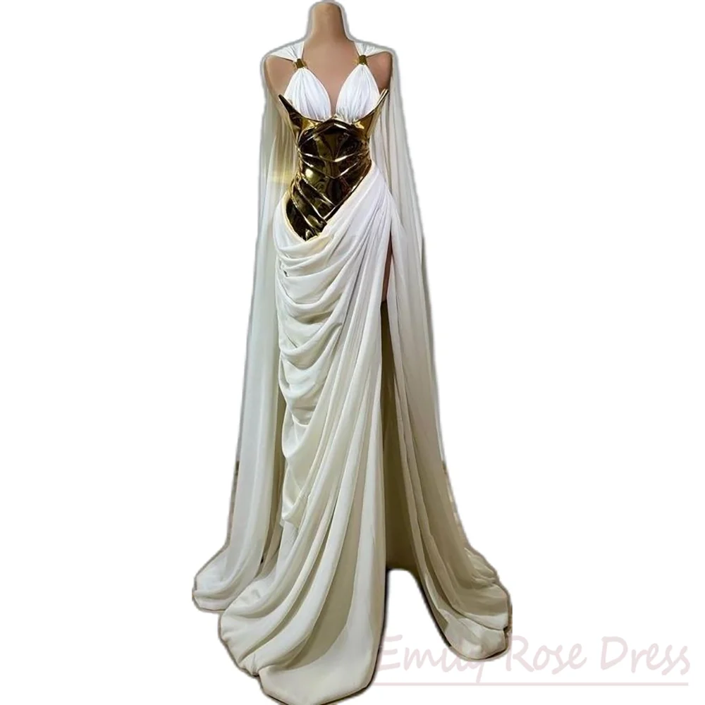 

Vestidos De Festa Customize White High Split Prom Dress For Women Elegant Floor-Length Sleeveless Dubai Luxury Evening Dresses