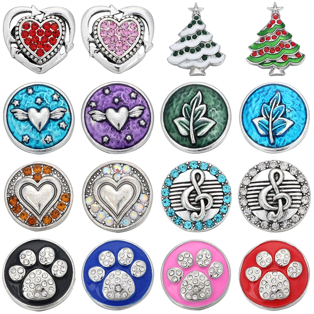 5pcs/lot New Snap Button Jewelry Crystal Tree Heart Footprint 18mm Metal Snap Buttons Snap Bracelets Snaps Jewelry Making