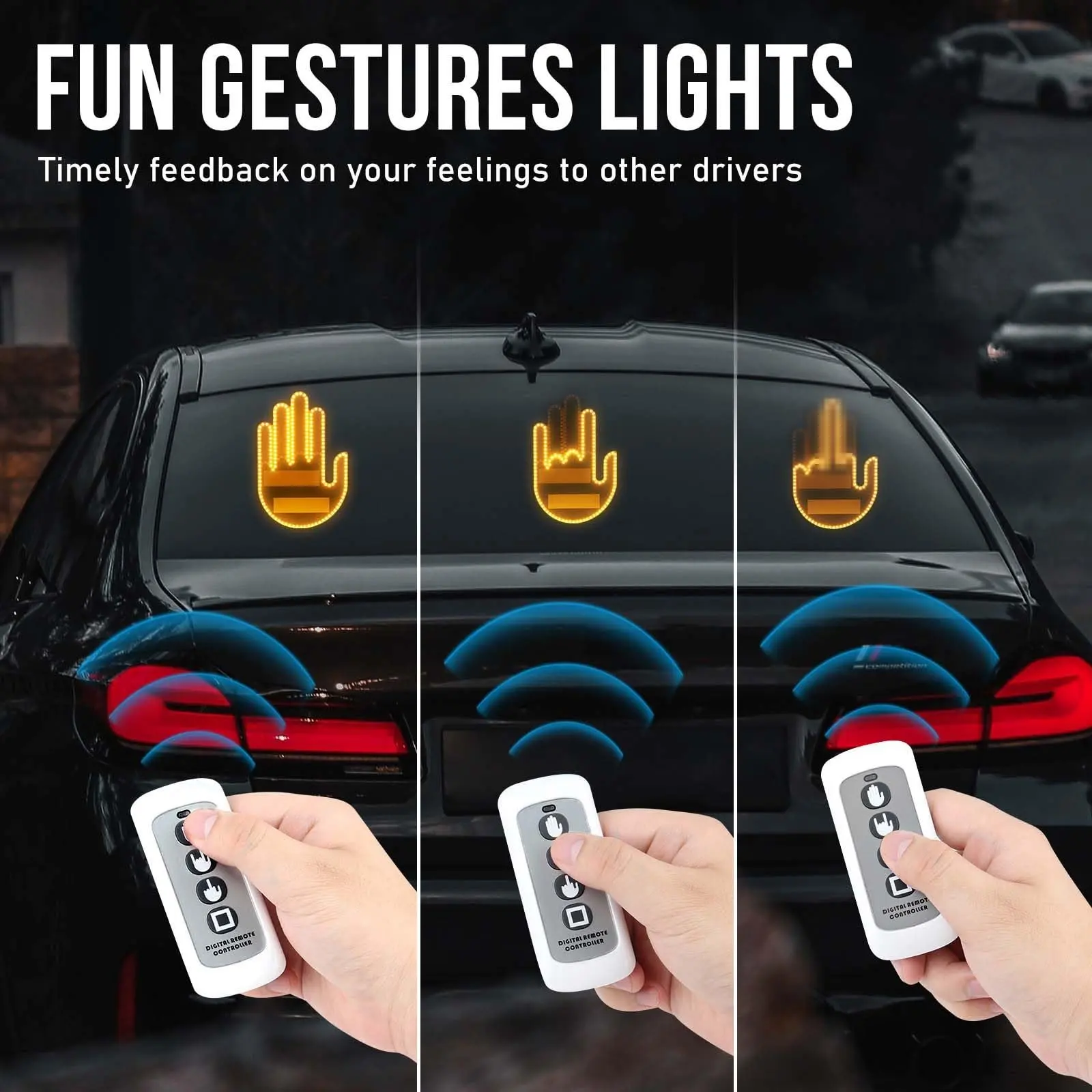 Finger Car Light with Remote Multi-Function Funny Car Finger Light Middle Finger Gesture Light Led Shine Gesture Light