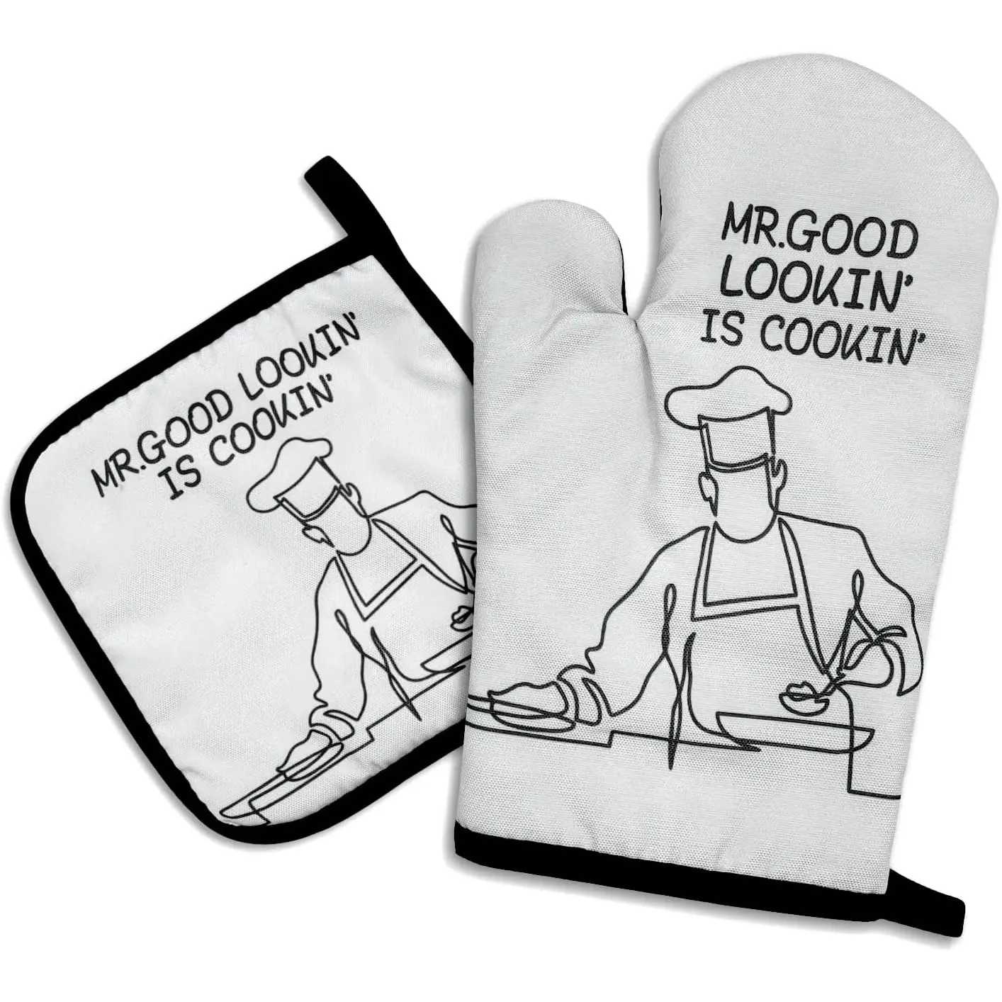 Mr.Good Looking is Cooking,Funny Oven Mitts and Pot Holders Kitchen Gift for Men,Housewarming Gift Ideas,Cooking Baking BBQ
