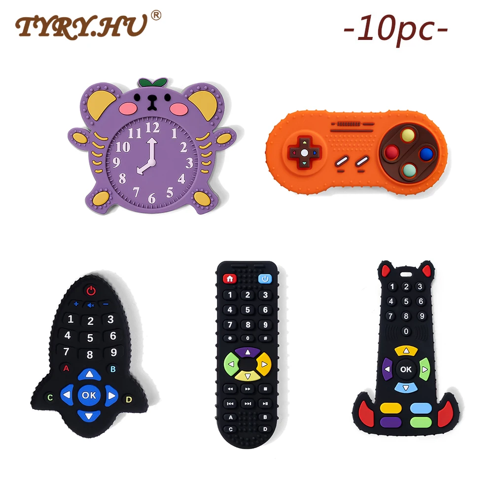 

TYRY.HU10Pc Baby Silicone Teether Toys Remote Control Shape Teether Rodent Gum Pain Relief Teething Toy Kids Sensory Educational