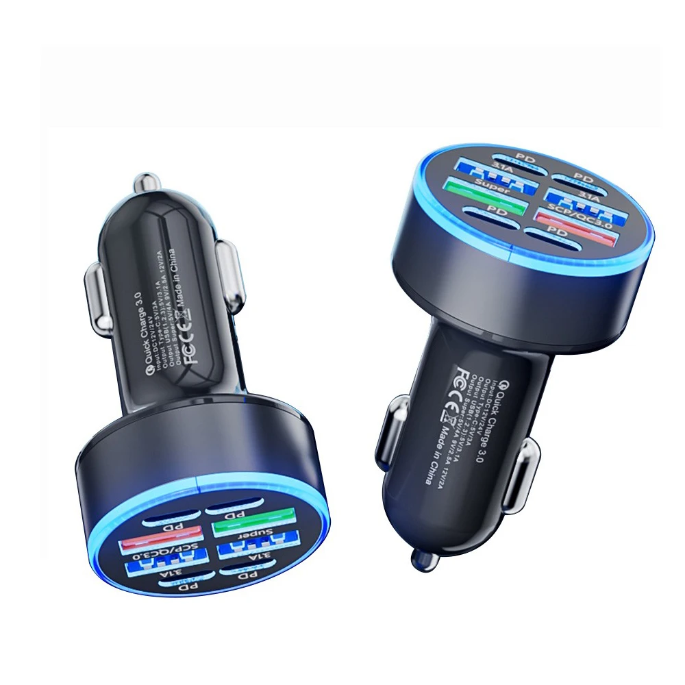 Caricabatteria da auto 100W 6/8 porte ricarica rapida PD QC3.0 caricatore per telefono da auto USB C adattatore di tipo C in auto per iPhone Samsung