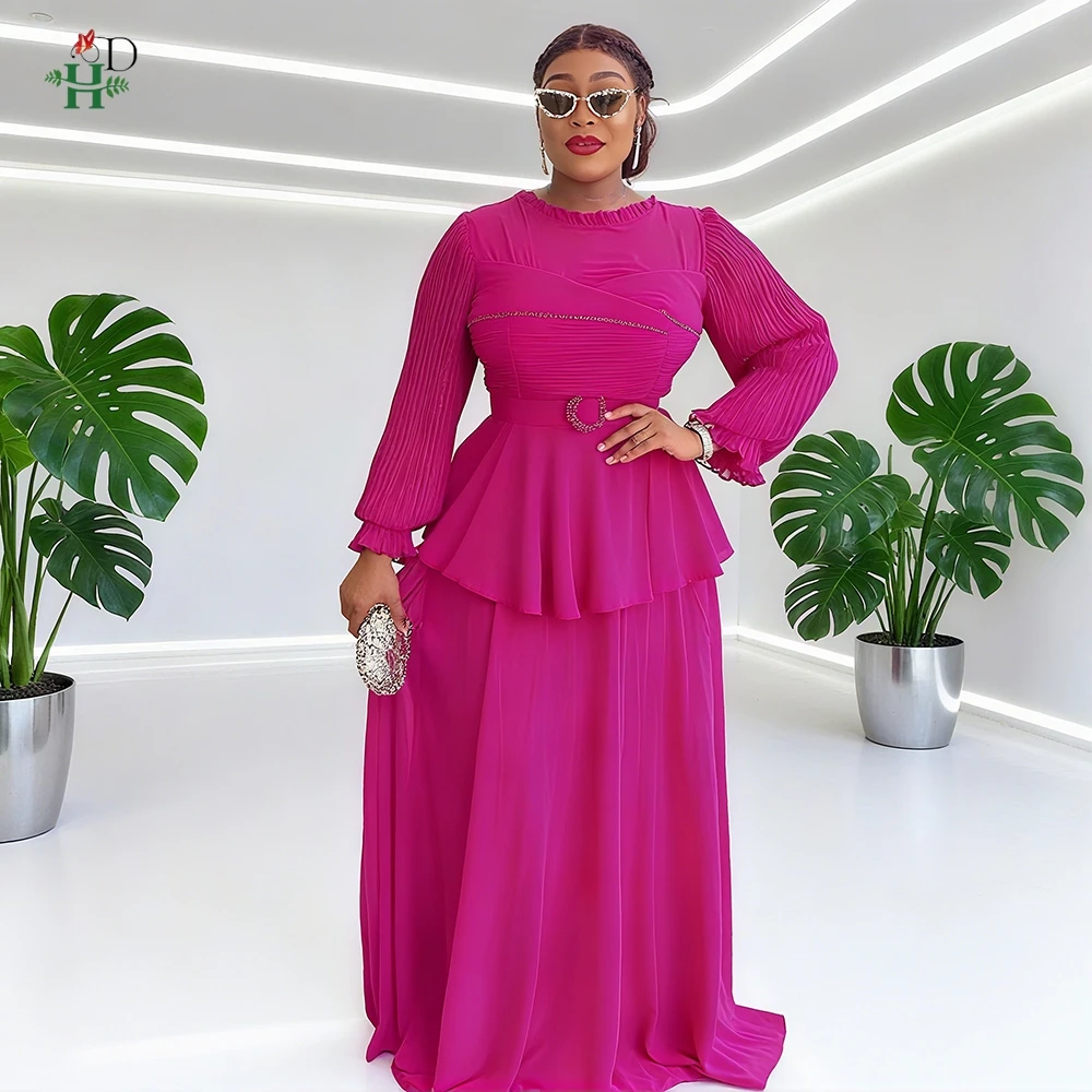 

Fashion Wedding Party Maxi Dress African Pleated Sleeves For Women Turkey Maxi Clothes Abaya Dashiki Boubou Arabic Robe 2025 New