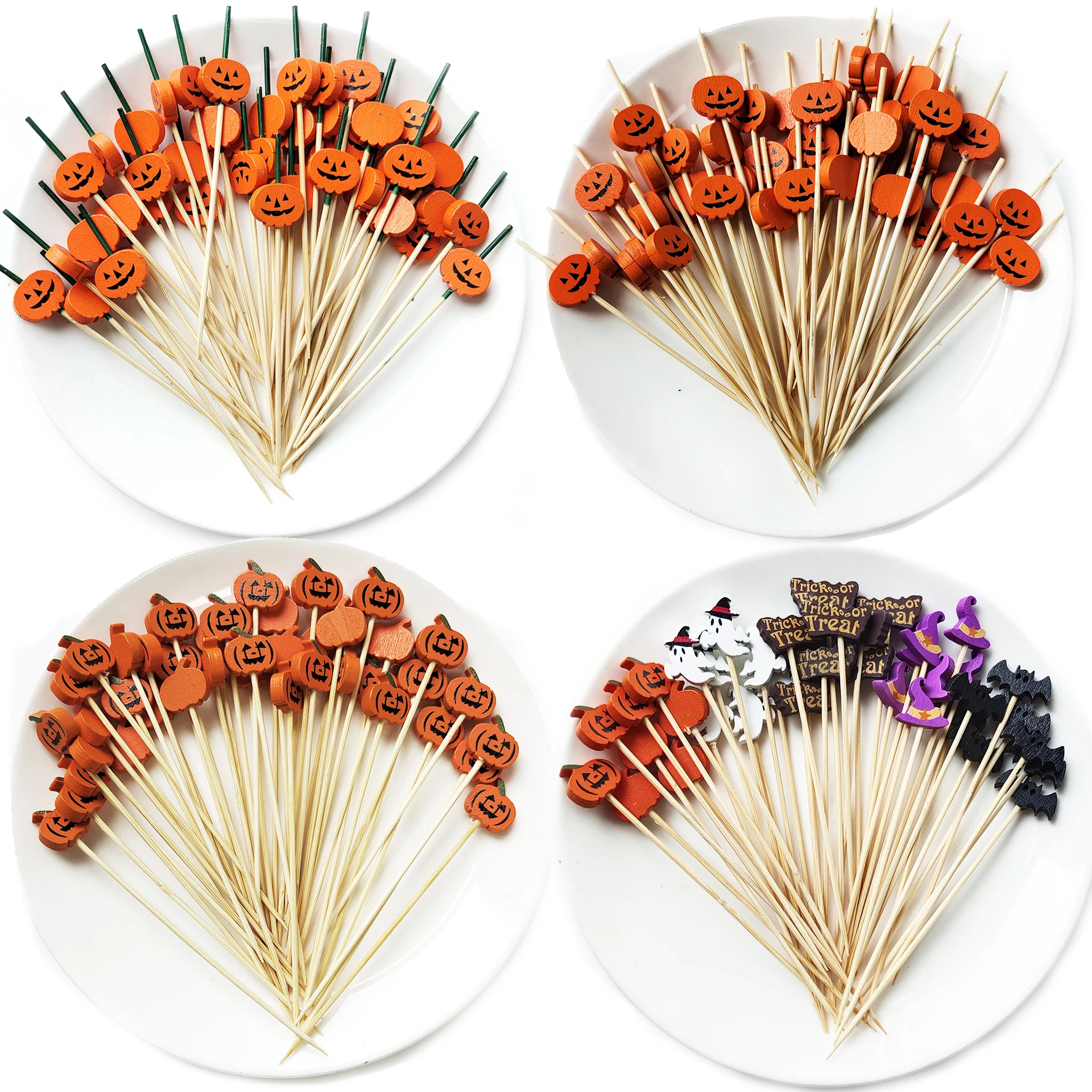 100Pcs Halloween Disposable Bamboo Skewers Buffet Fruit Fork Dessert Salad Vegetable Sticks Toothpick Skewer Halloween Deocor