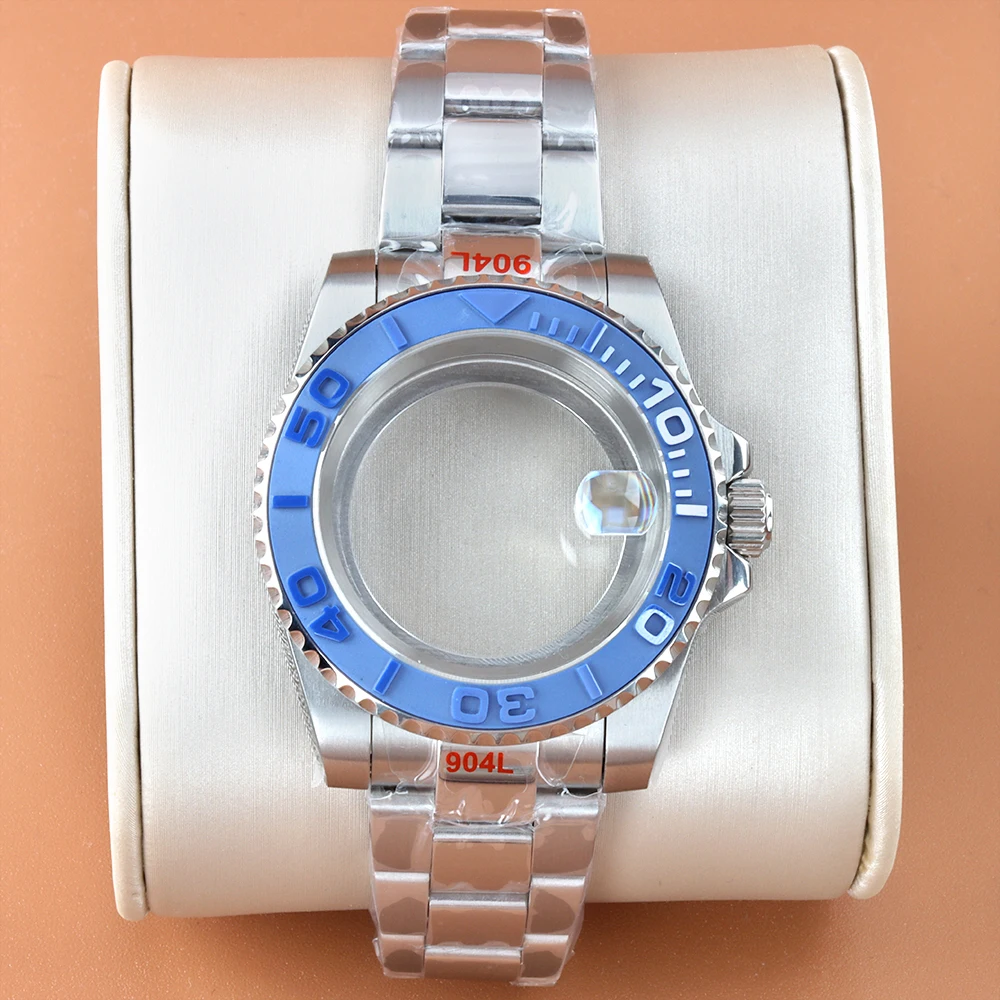 

40mm Silver Stainless steel Men's Watch Case Sapphire Waterproof For Seiko NH34 NH35 NH36 NH38 Movement 28.5mm Dial YACHT-MASTER