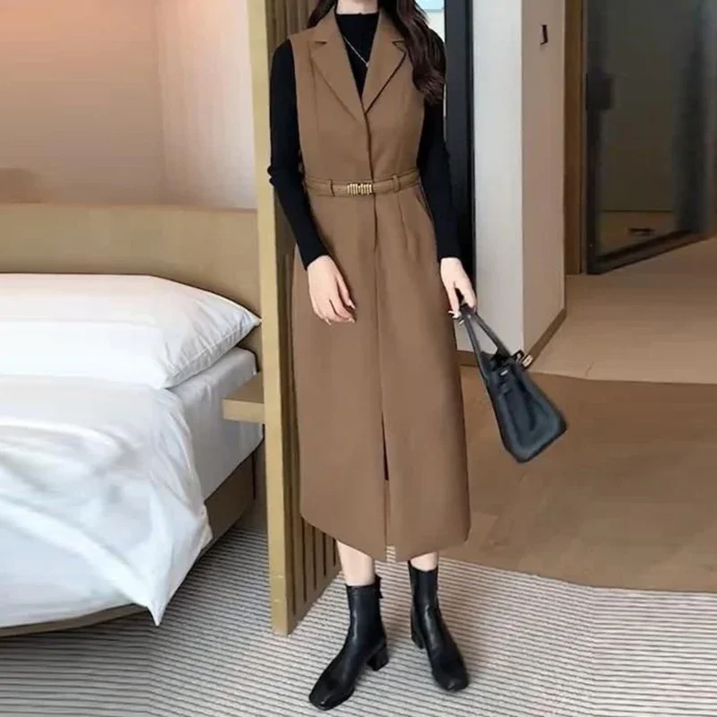 Fashion suit skirt women\'s early autumn 2024 new fashion temperament western style long sweater vest skirt two-piece suit.