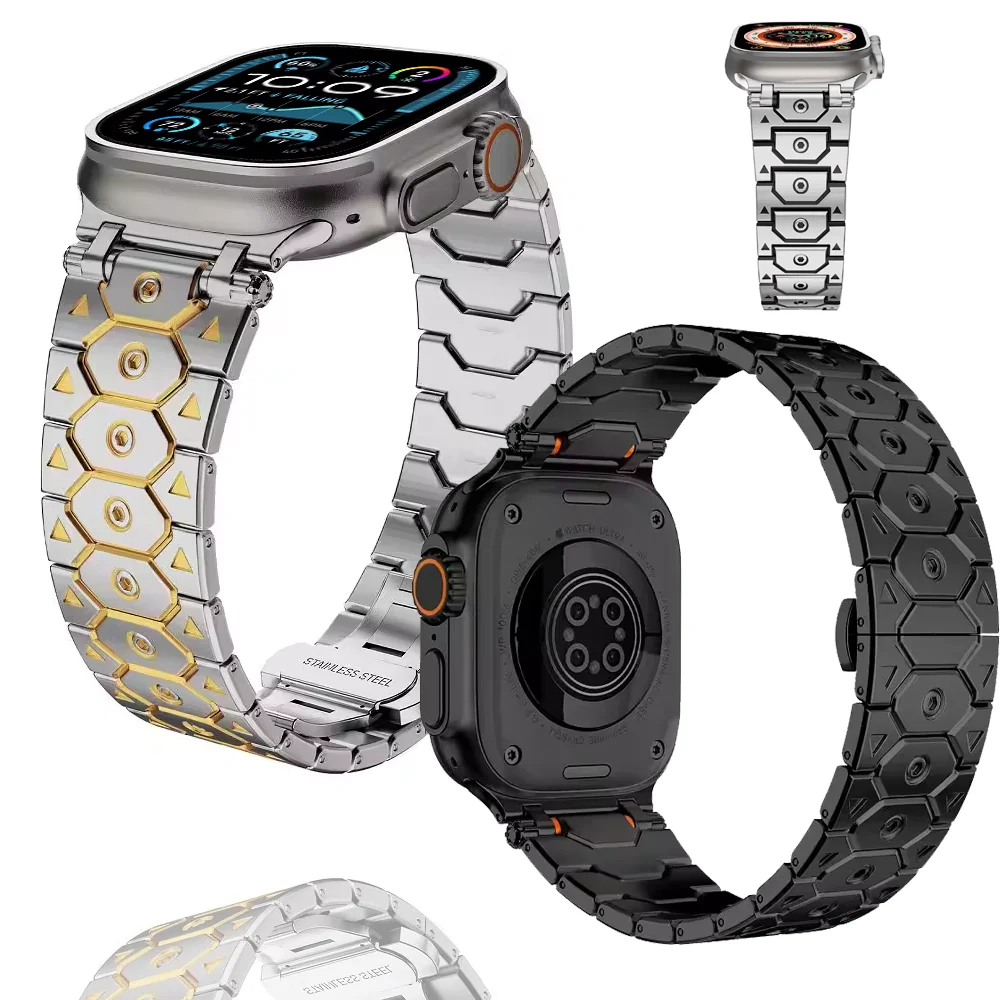 apple-watch-ultra-49mm、11、10、42mm、46mm、iwatch-9、8、7、6、5、4、se、45-41mm、44-40mm対応-タイタンカラーストラップ-ステンレススチール製リストバンド