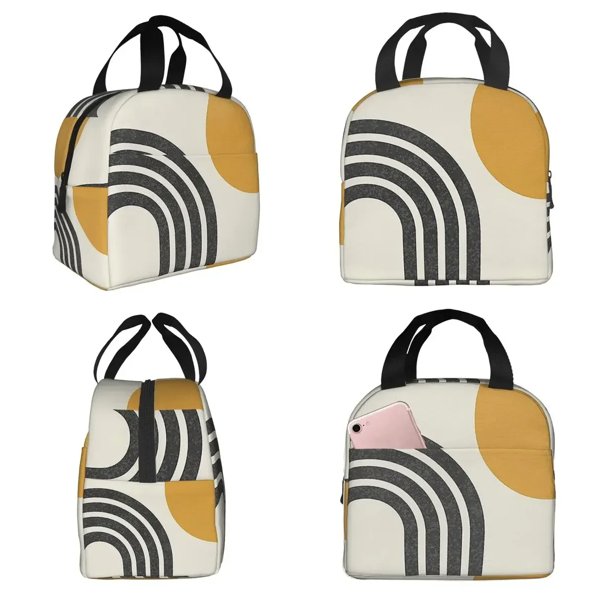 Mid Century Modern Gold - Sun And Rainbow Insulated Lunch Bag for Kids School Cooler Thermal Food Box Tote Lunch Boxes Container